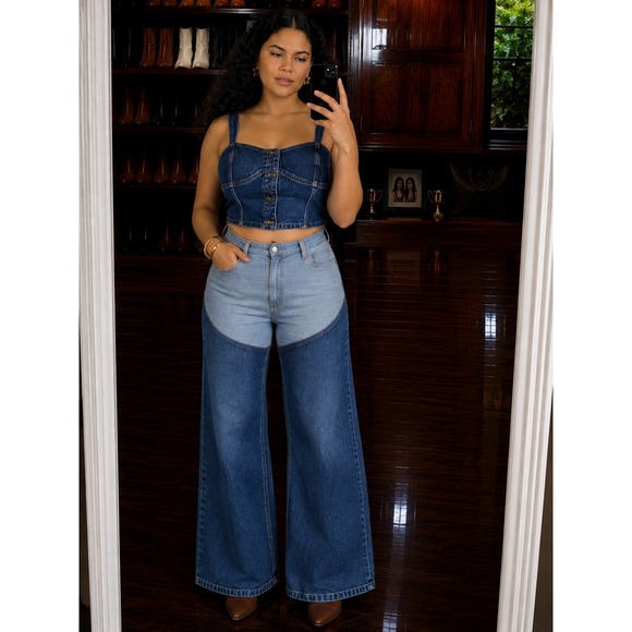 Lee Tops - Lee x Kacey Musgraves Denim Corset Top Dark Wash Button Front Bustier XXL NWT